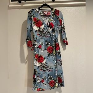 LuLaRoe Michelle wrap dress, blue with floral print, M.